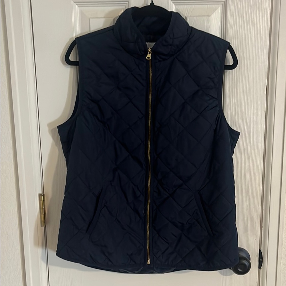 Navy Quilted Vest with Gold Zipper